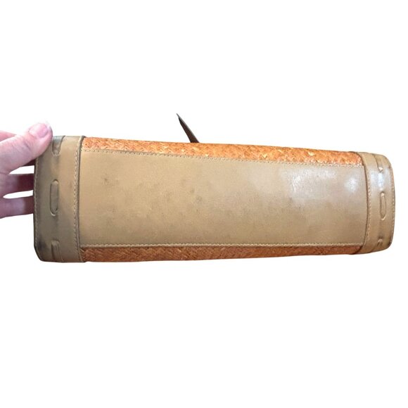 Anne Klein Woven Straw & Leather Tote Bag Dual Handles Tan Beige Elegant Design - Picture 6 of 12